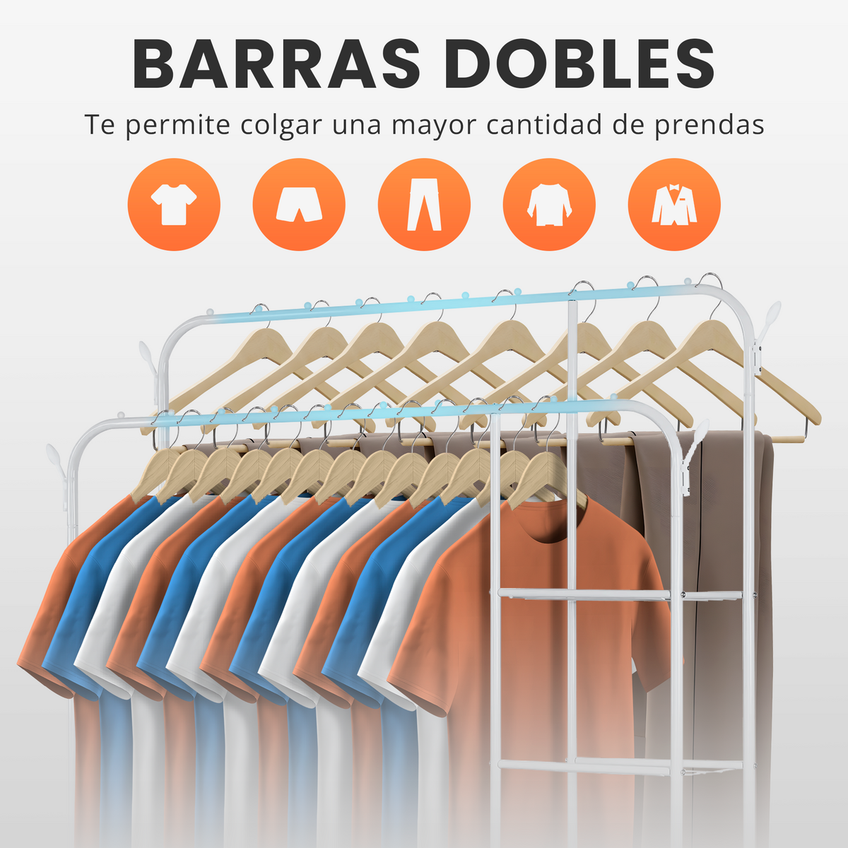 Burro de ropa con estantes y ruedas