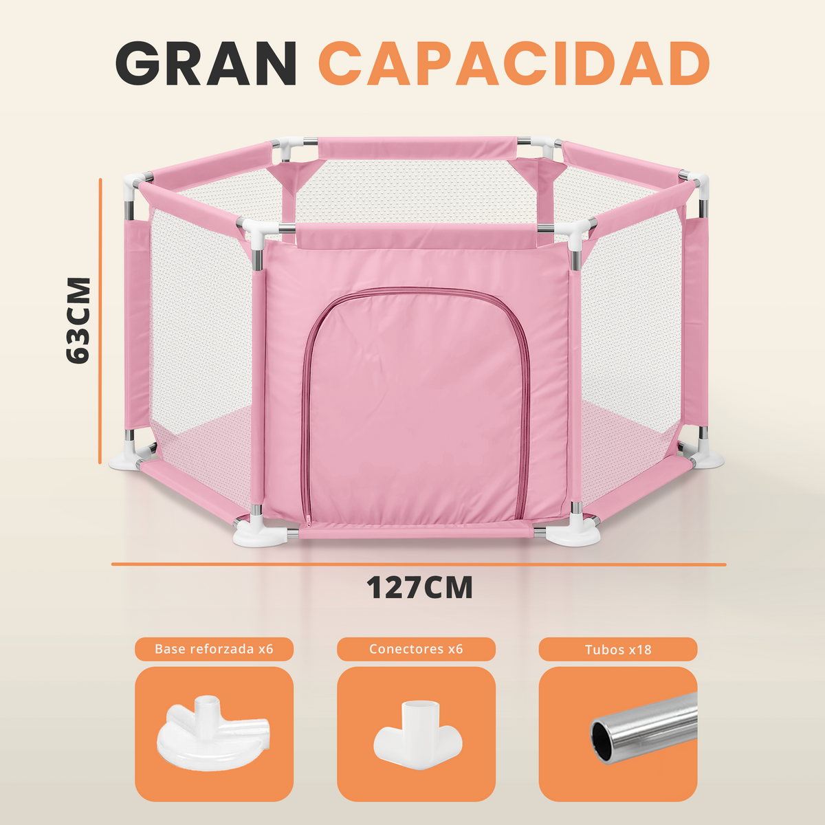 Parque bebé hexagonal compacto con malla transpirable | modelo para espacios reducidos