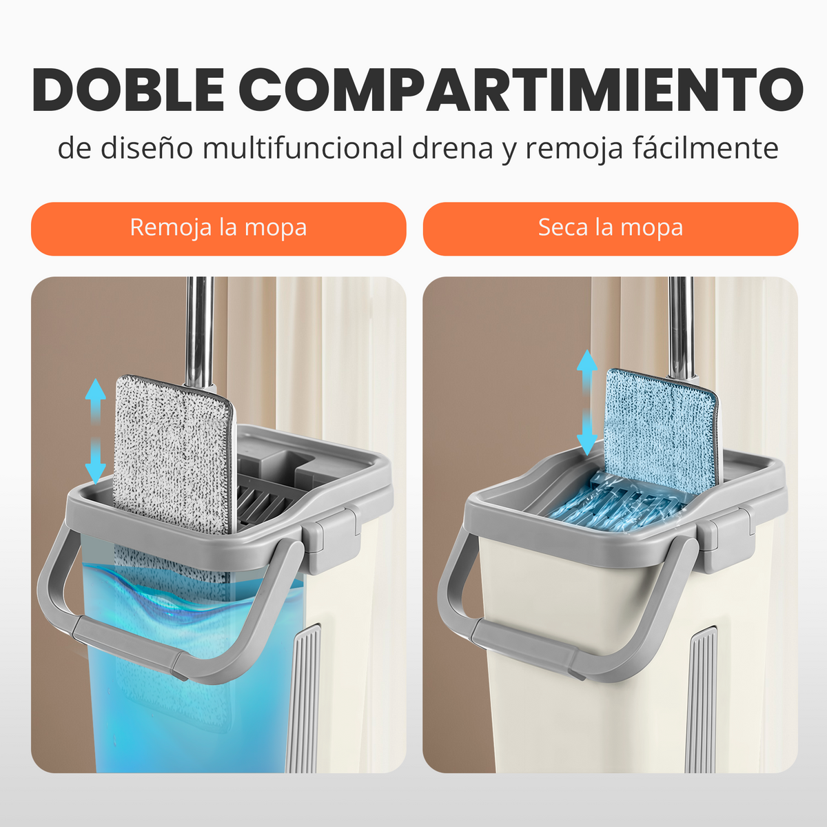 Set de mopa plana con cubo doble y repuestos de microfibra