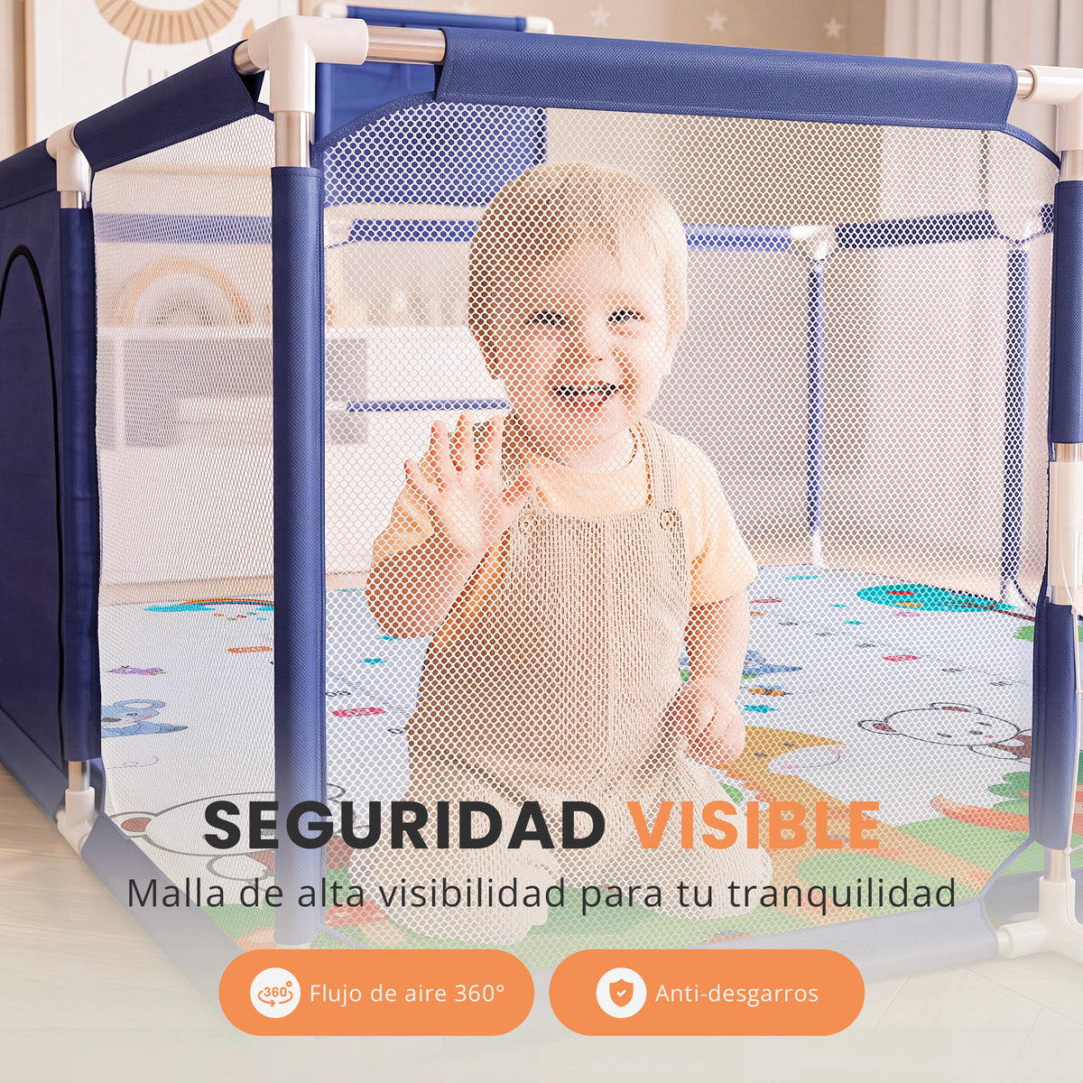 Parque infantil para bebé con canasta y portería 3 en 1 | zona de juego con pelotas y alfombra