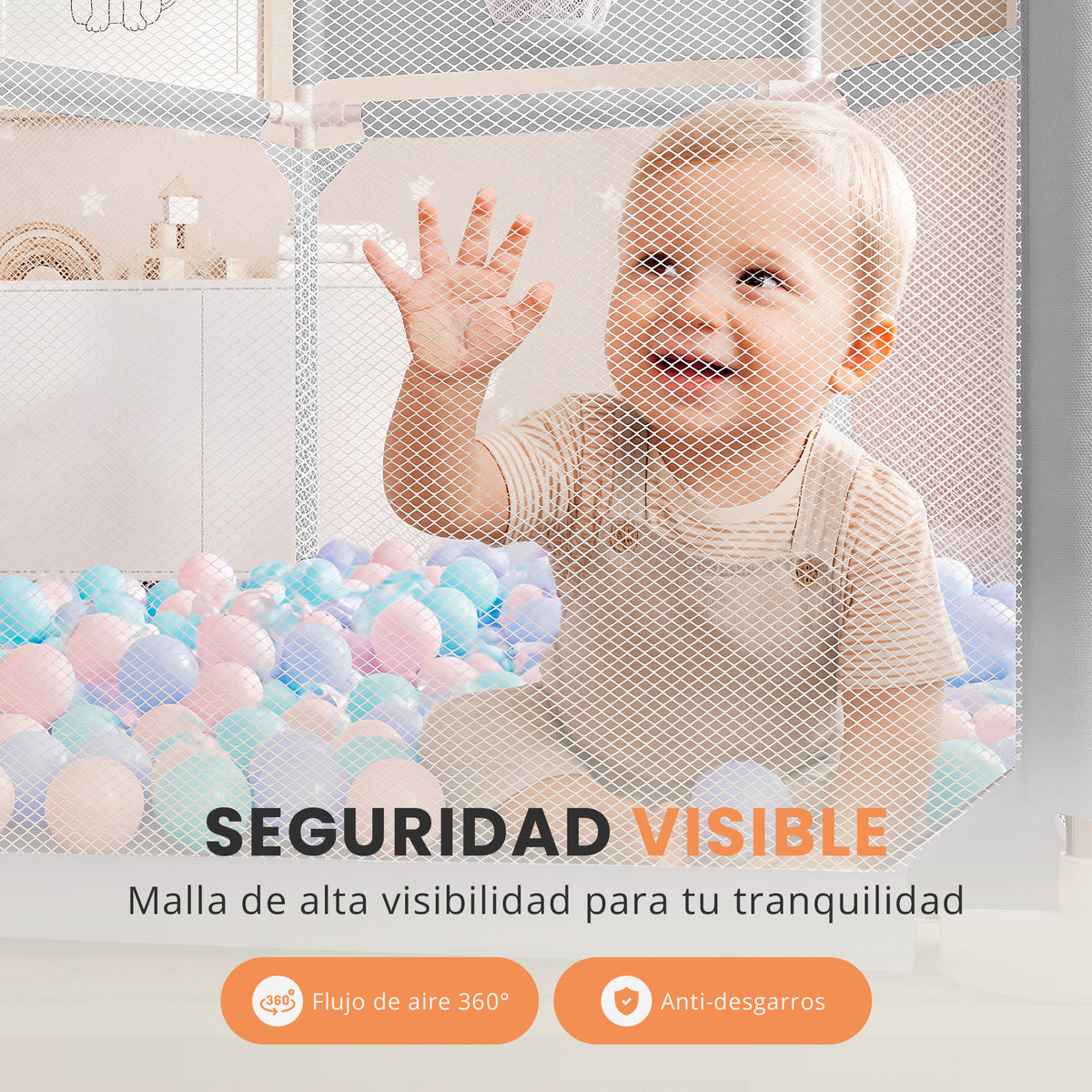 Parque bebé hexagonal compacto con malla transpirable | modelo para espacios reducidos