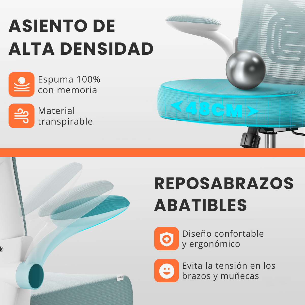 Silla escritorio ergonómica con reposacabezas y reposabrazos elevables