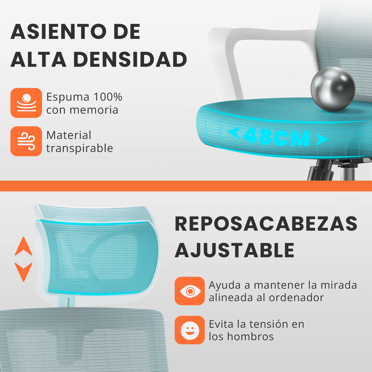 Silla escritorio ergonómica con reposacabezas