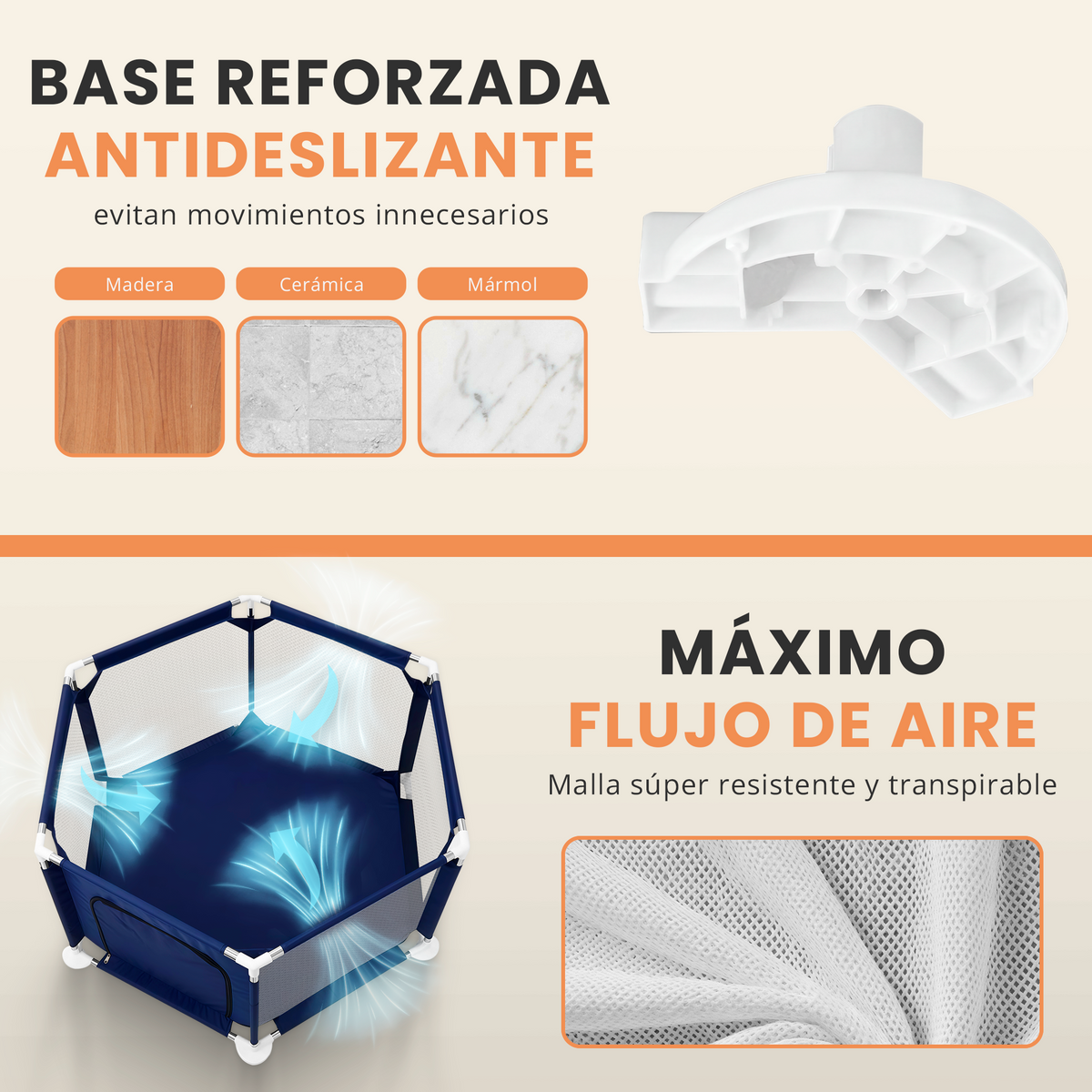 Parque bebé hexagonal compacto con malla transpirable | modelo para espacios reducidos