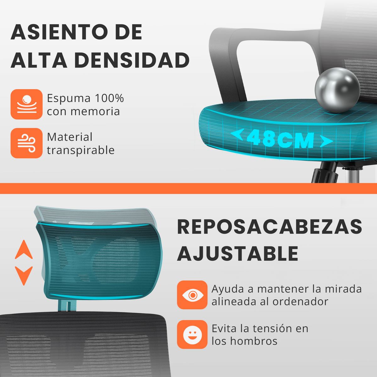 Silla escritorio ergonómica con reposacabezas