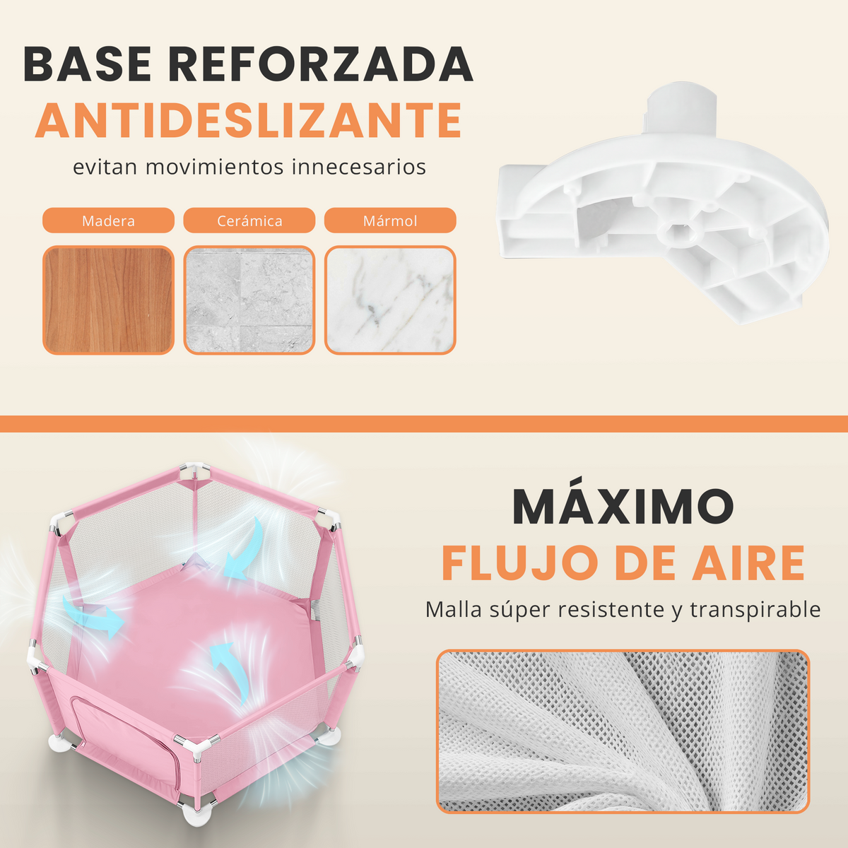 Parque bebé hexagonal compacto con malla transpirable | modelo para espacios reducidos