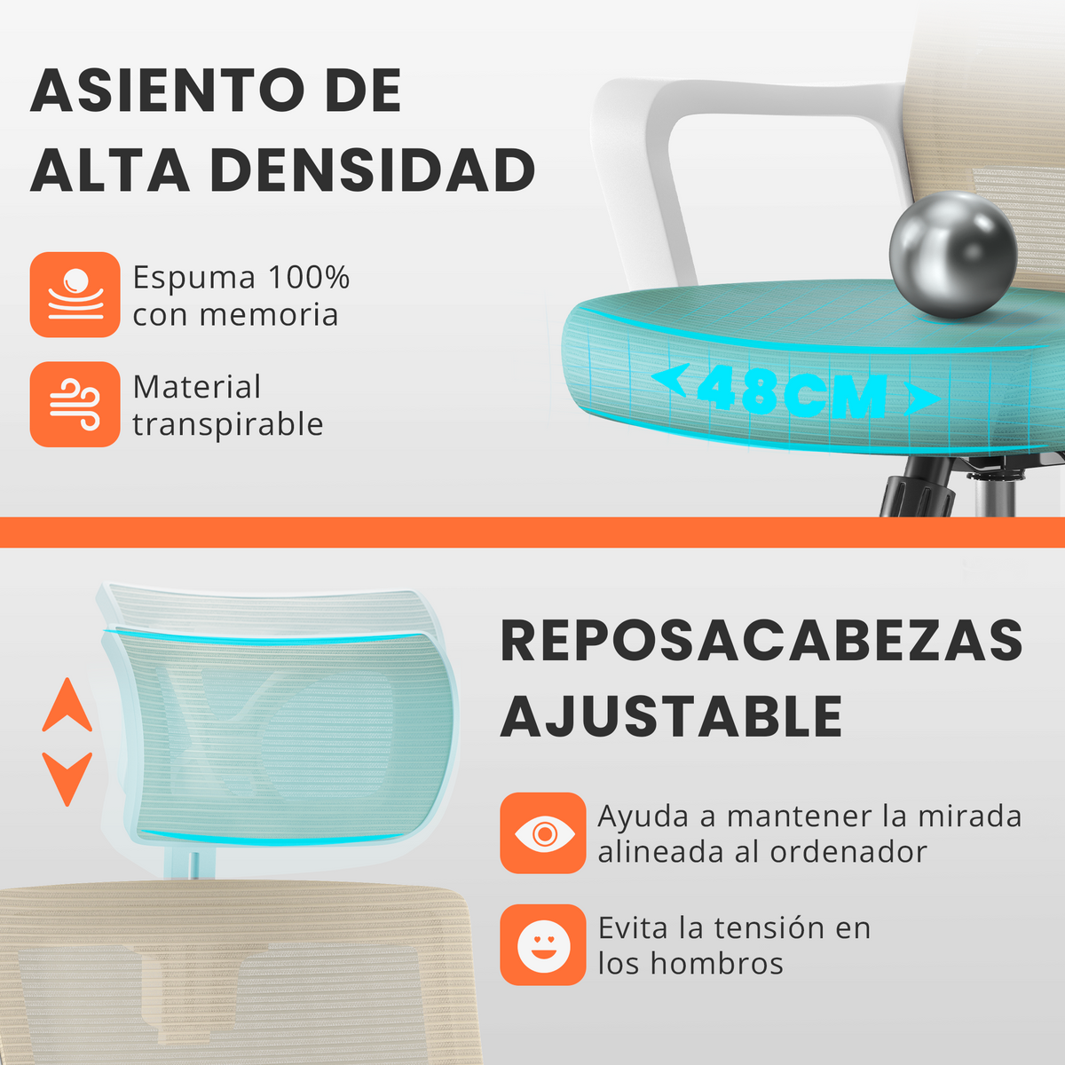 Silla escritorio ergonómica con reposacabezas