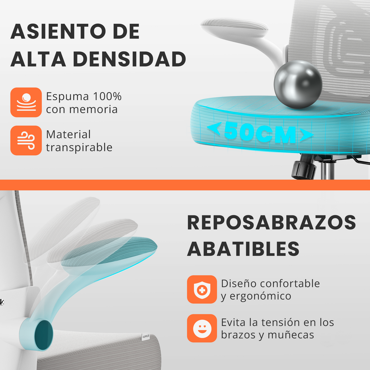 Silla escritorio ergonómica con reposacabezas y reposabrazos elevables