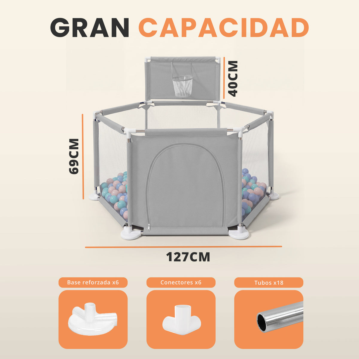 Parque bebé hexagonal compacto con malla transpirable | modelo para espacios reducidos