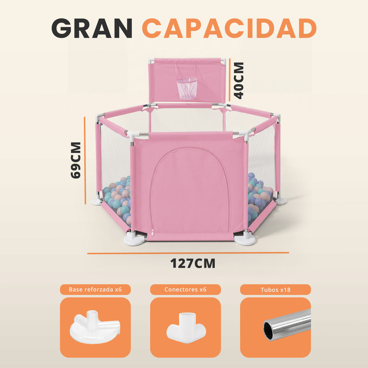 Parque bebé hexagonal compacto con malla transpirable | modelo para espacios reducidos