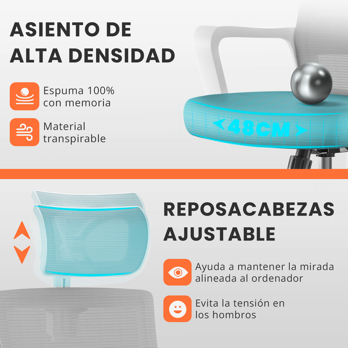 Silla escritorio ergonómica con reposacabezas