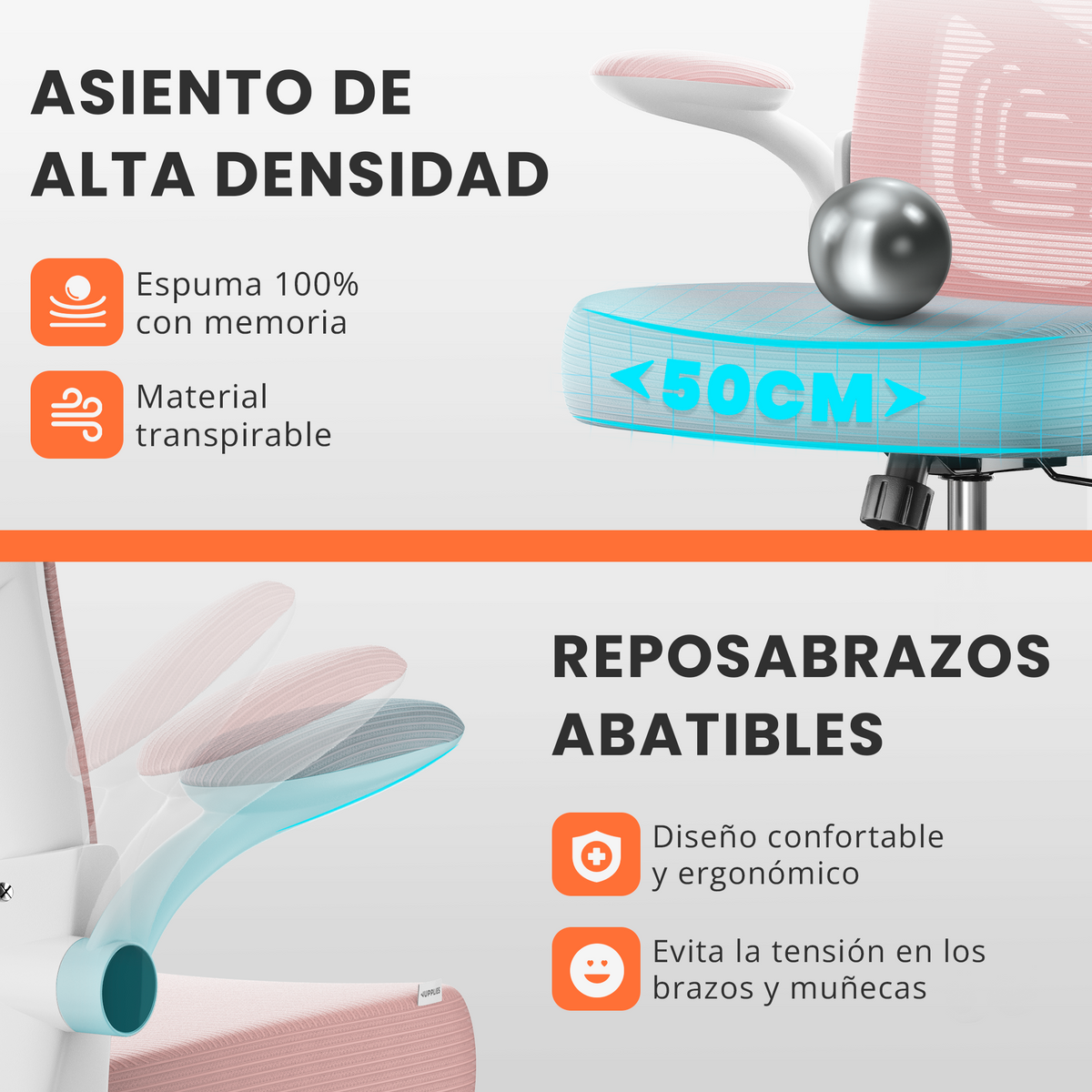Silla escritorio ergonómica con reposacabezas y reposabrazos elevables