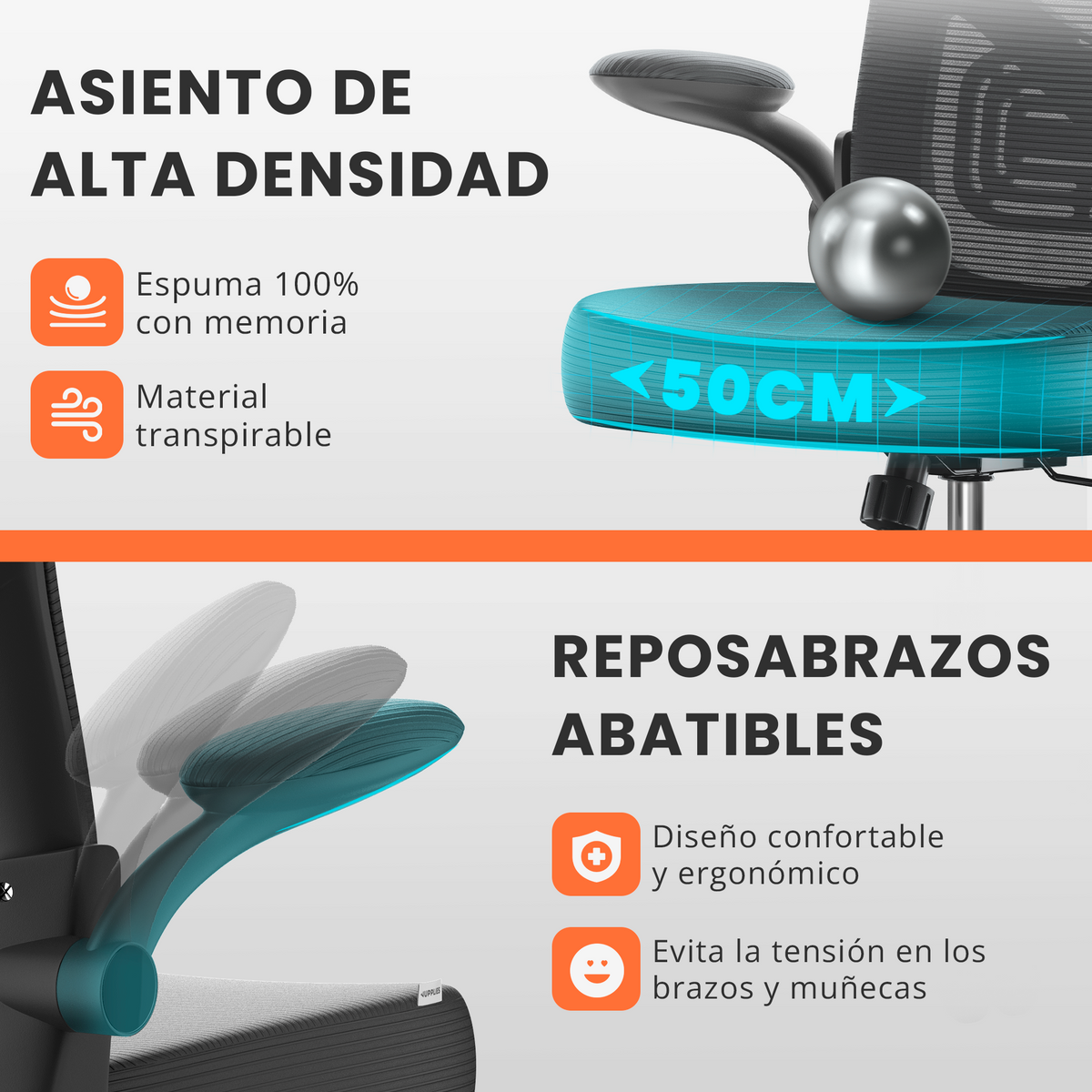 Silla escritorio ergonómica con reposacabezas y reposabrazos elevables