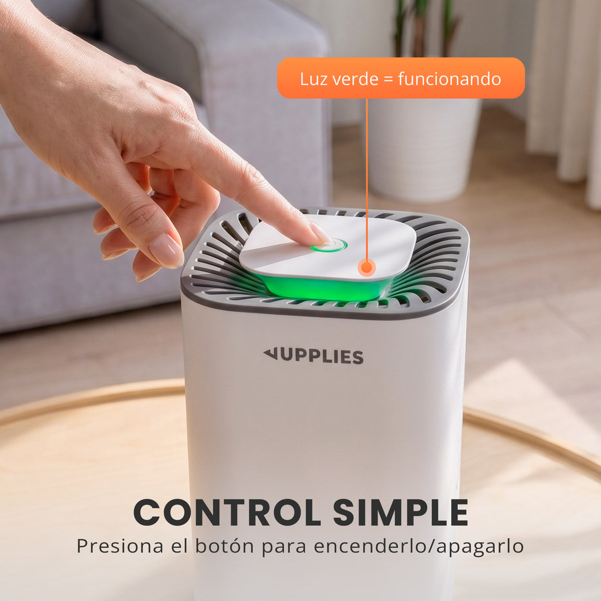 Deshumidificador silencioso 800 ml con luz LED verde - Jupplies