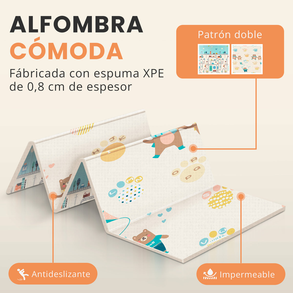 Parque bebé con alfombra XPE | dos tamaños 120x120 y 150x180