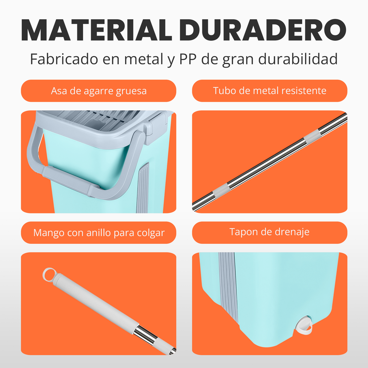 Set de mopa plana con cubo doble y repuestos de microfibra