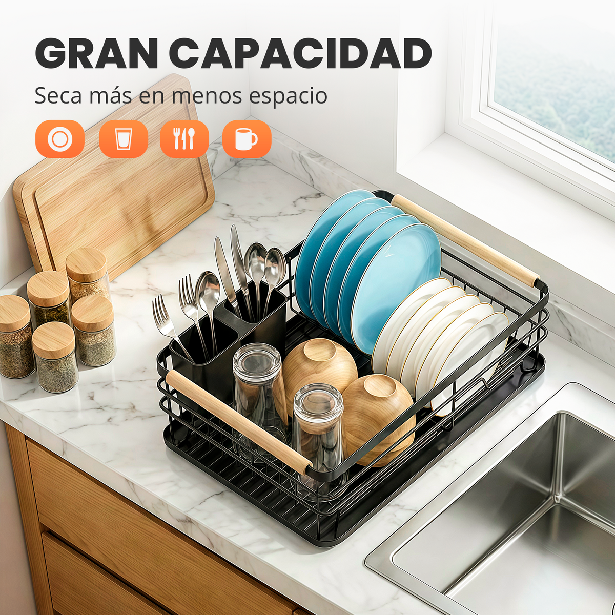 Escurreplatos con toques en madera