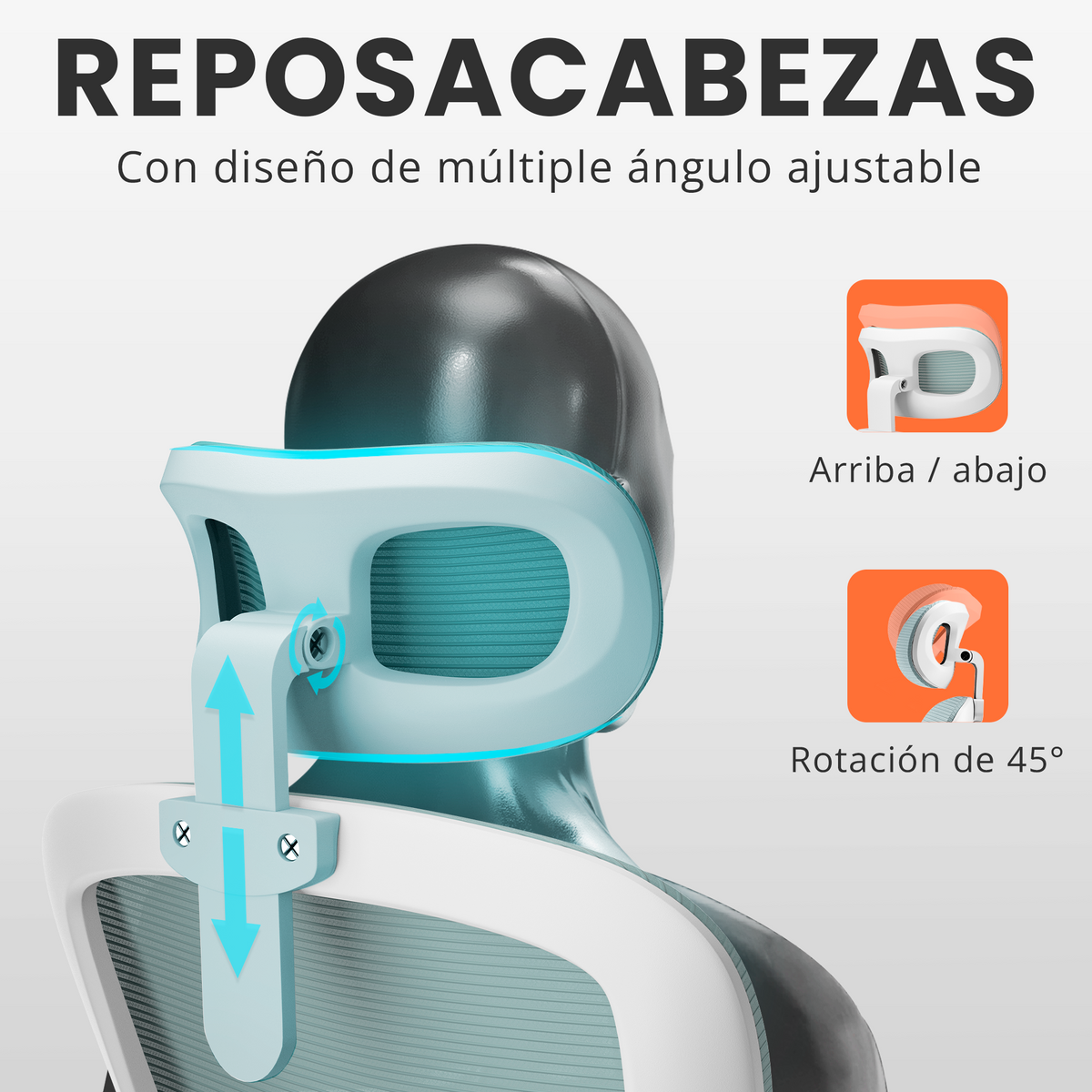 Silla escritorio ergonómica con reposacabezas y reposabrazos elevables