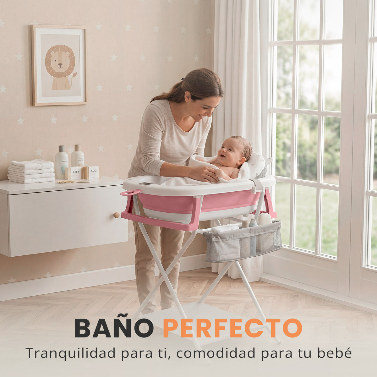 Bañera plegable bebé con cojín ergonómico y termómetro - Jupplies