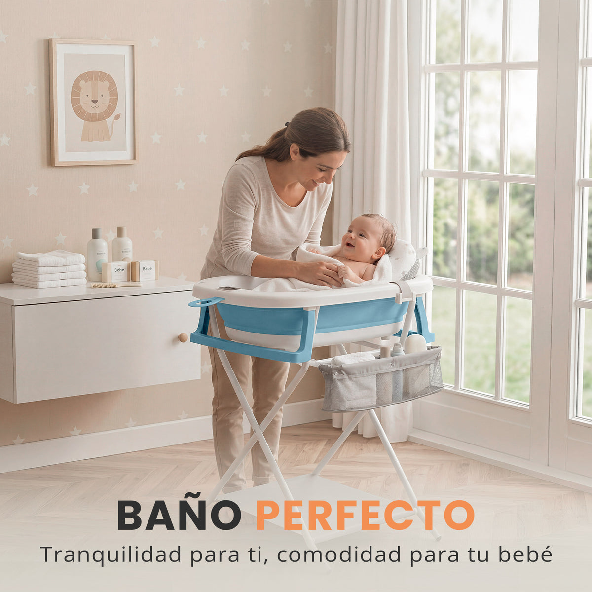 Bañera plegable bebé con cojín ergonómico y termómetro - Jupplies