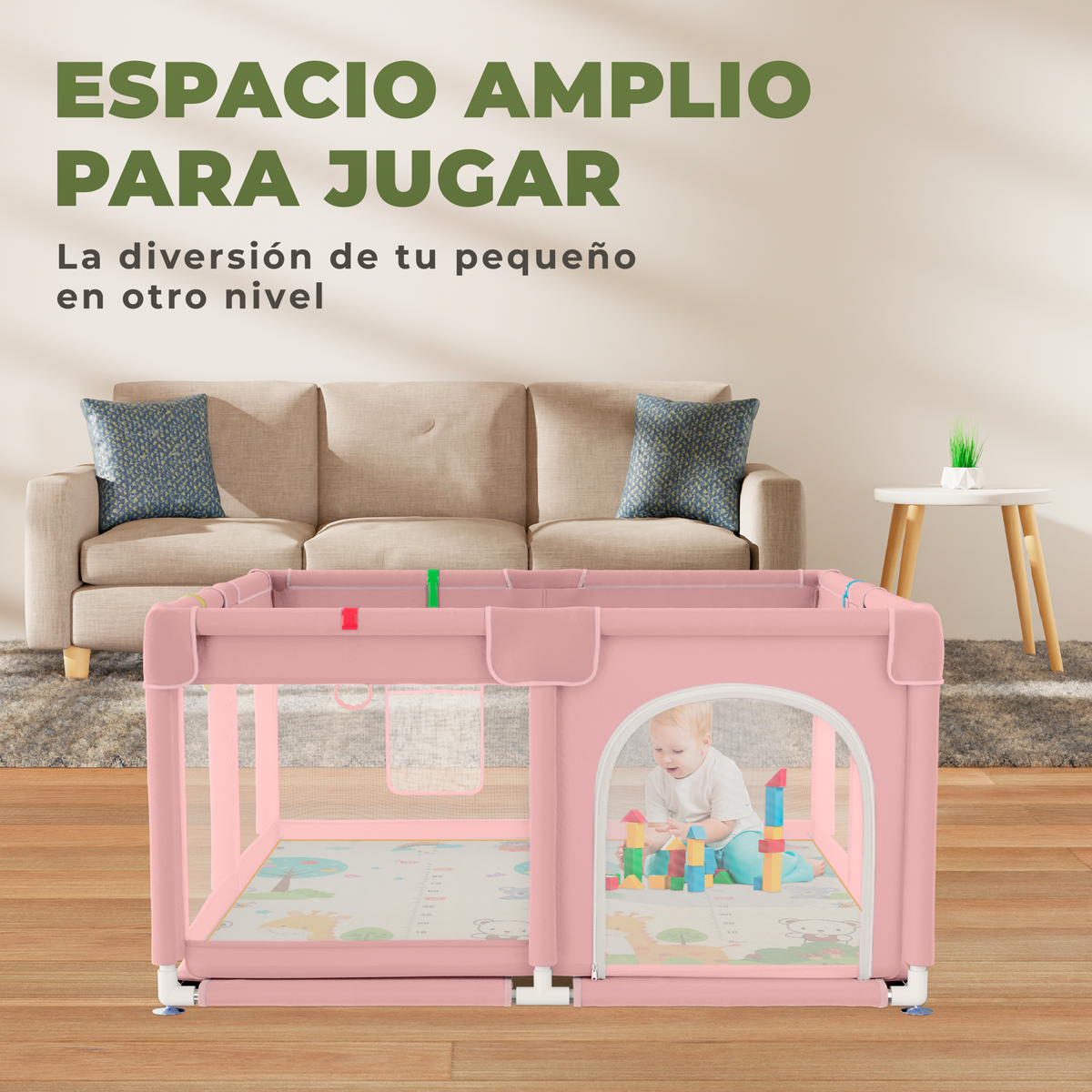 Parque infantil para bebé 120x120 cm con alfombra acolchada | incluye alfombra