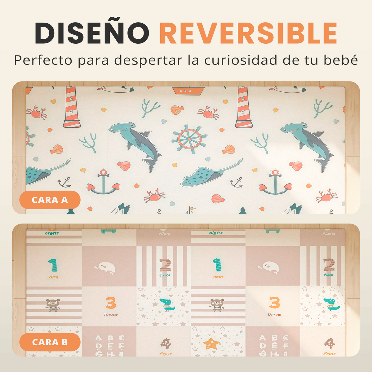 Alfombra bebé acolchada plegable (200x180cm y 1cm grosor) - Jupplies