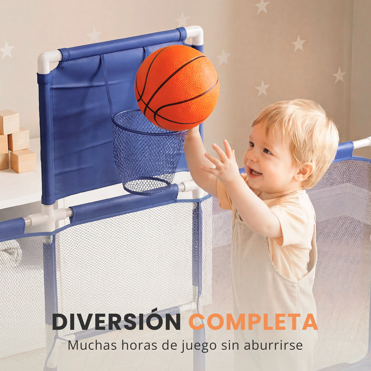 Parque infantil para bebé con canasta y portería 3 en 1 | zona de juego con pelotas y alfombra