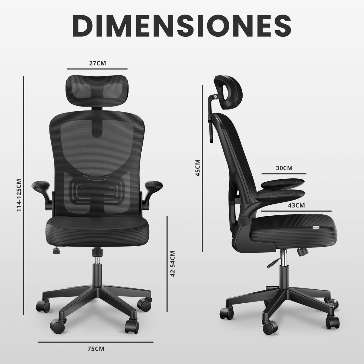 Silla escritorio ergonómica con reposacabezas y reposabrazos elevables