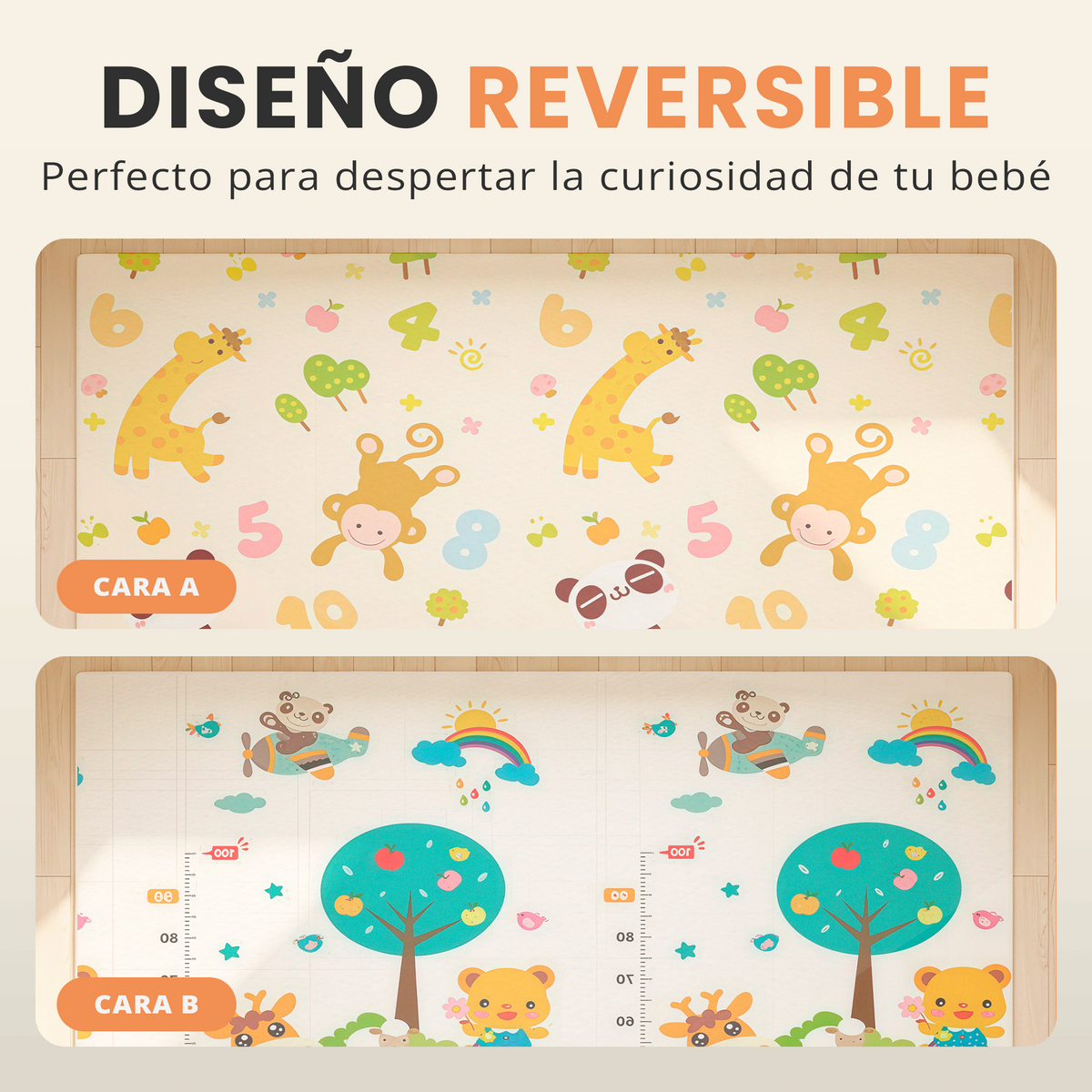 Alfombra bebé acolchada plegable (200x180cm y 1cm grosor) - Jupplies