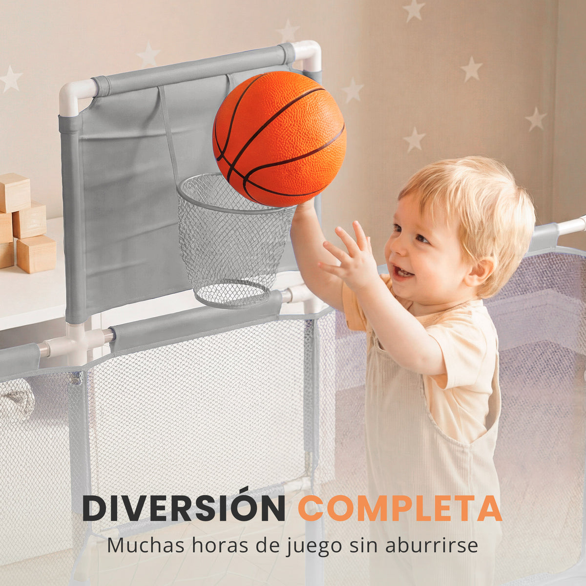 Parque infantil para bebé con canasta y portería 3 en 1 | zona de juego con pelotas y alfombra