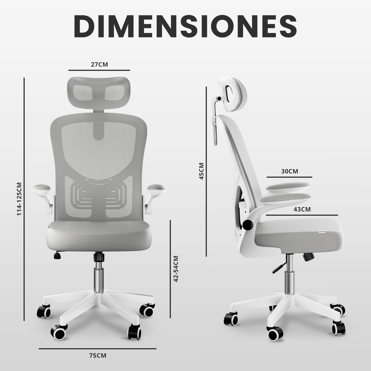 Silla escritorio ergonómica con reposacabezas y reposabrazos elevables