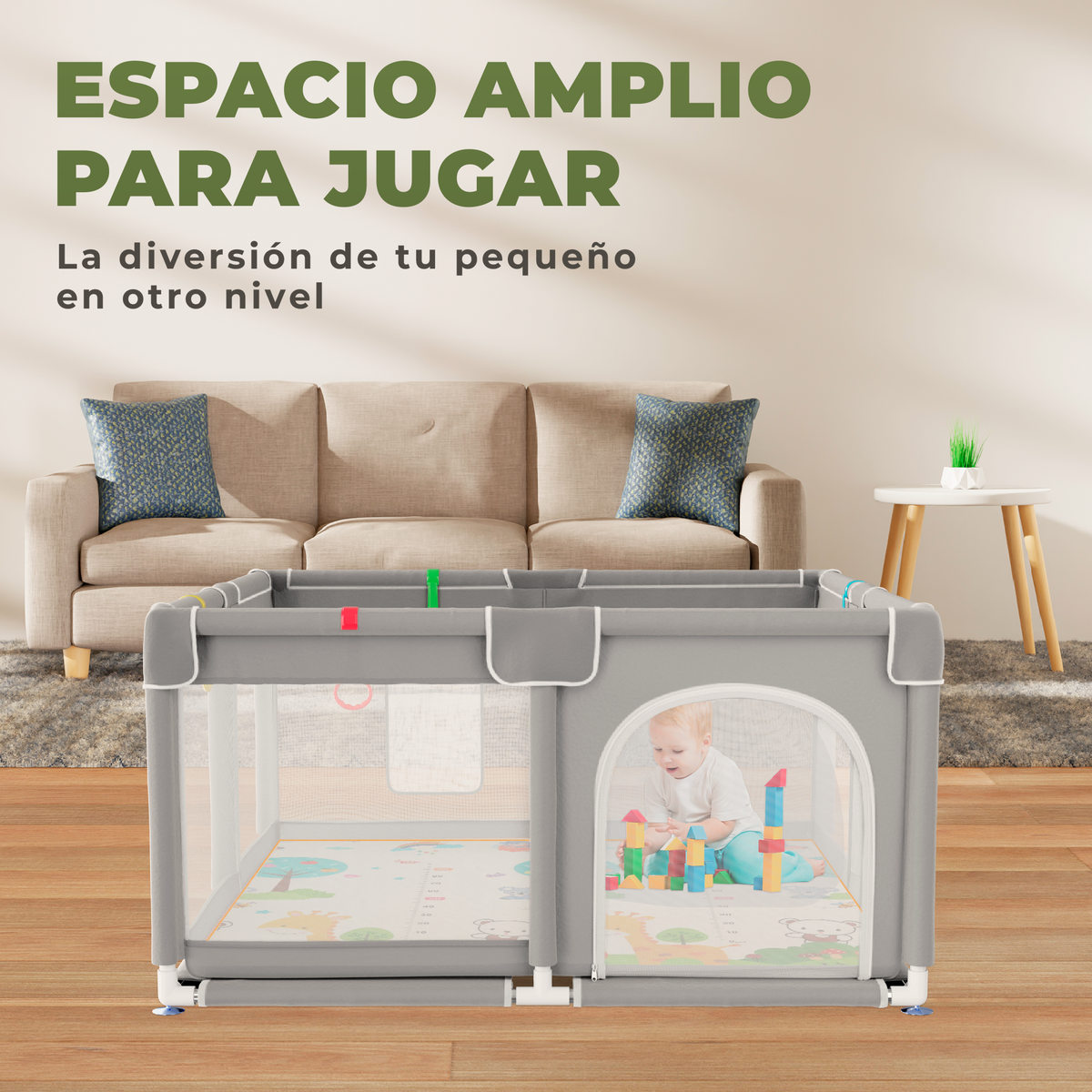 Parque infantil para bebé 120x120 cm con alfombra acolchada | incluye alfombra