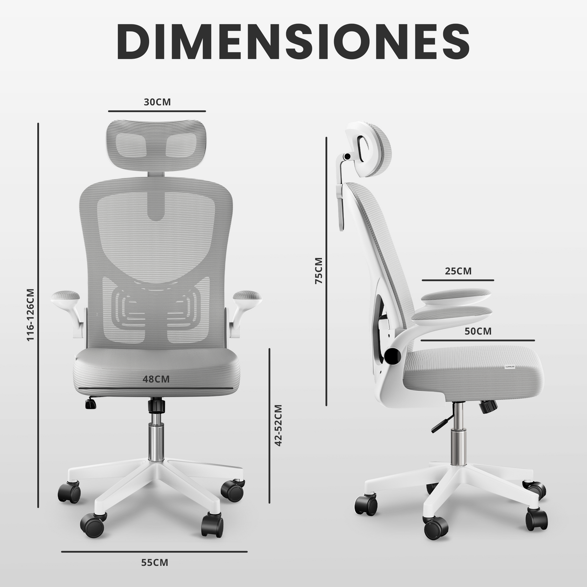 Silla escritorio ergonómica con reposacabezas y reposabrazos elevables