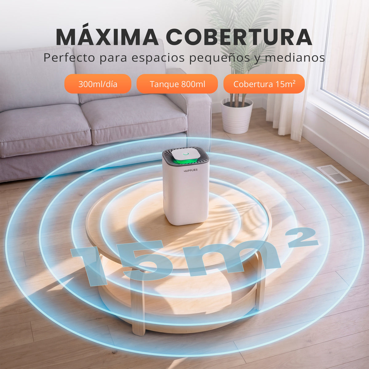 Deshumidificador silencioso 800 ml con luz LED verde - Jupplies