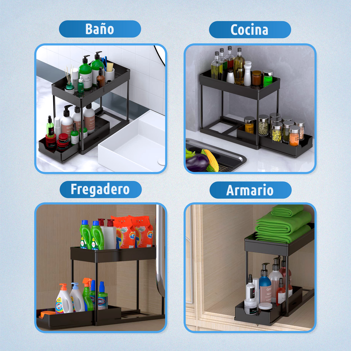 Pack de 2 organizadores para debajo del fregadero