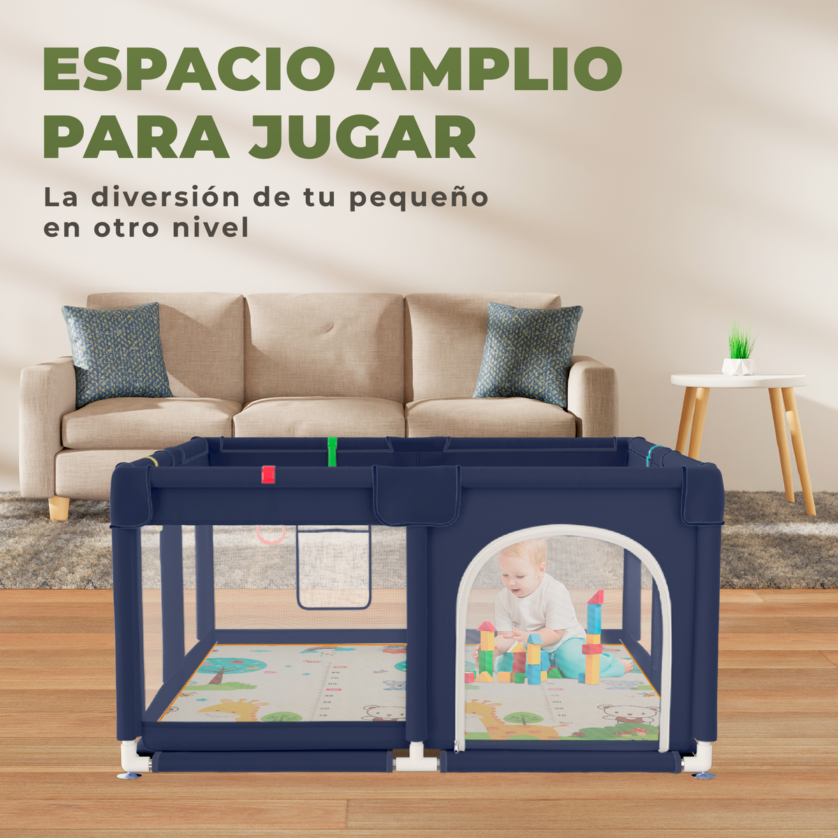 Parque infantil para bebé 120x120 cm con alfombra acolchada | incluye alfombra