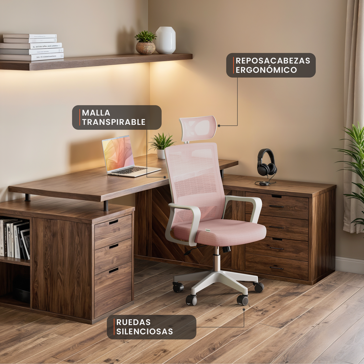 Silla escritorio ergonómica con reposacabezas