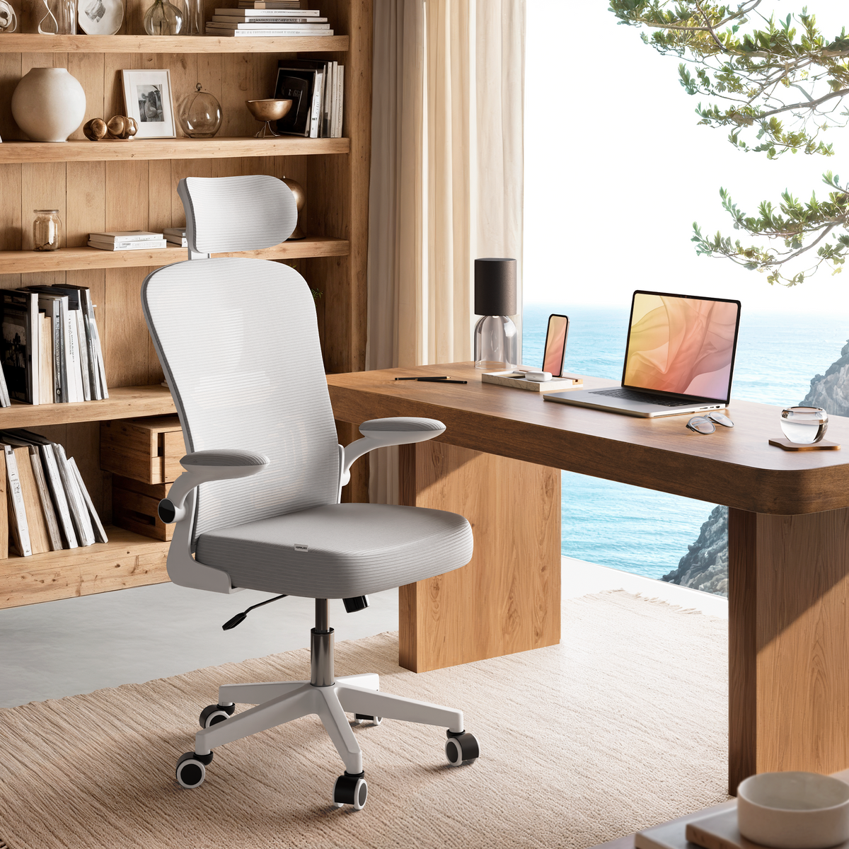 Silla escritorio ergonómica con reposacabezas y reposabrazos elevables