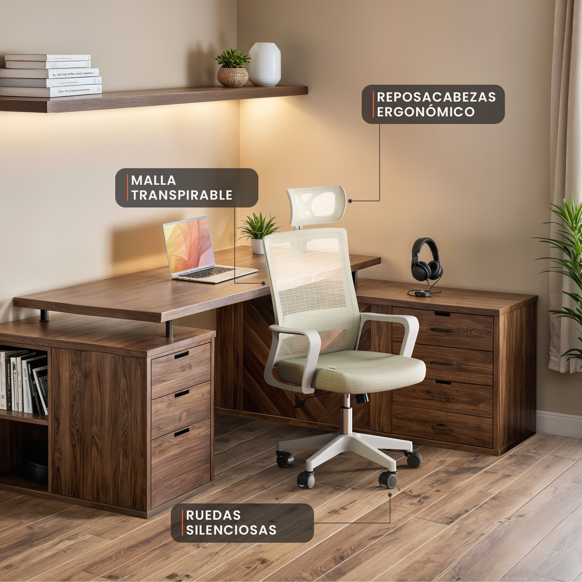 Silla escritorio ergonómica con reposacabezas