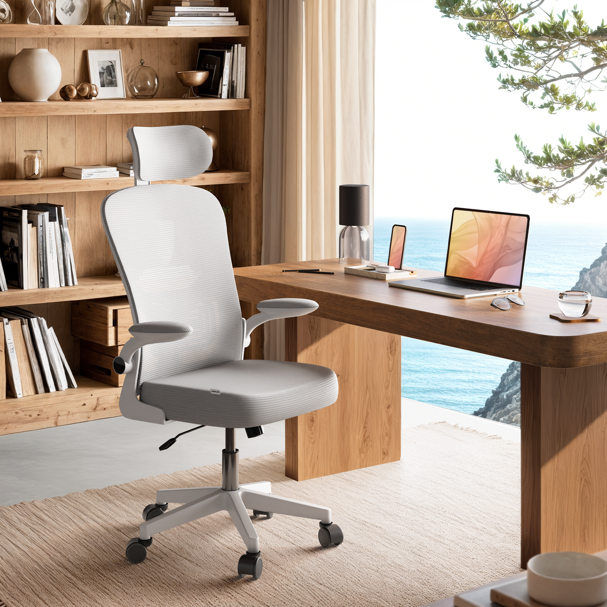 Silla escritorio ergonómica con reposacabezas y reposabrazos elevables