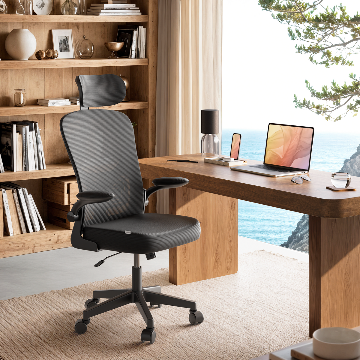 Silla escritorio ergonómica con reposacabezas y reposabrazos elevables