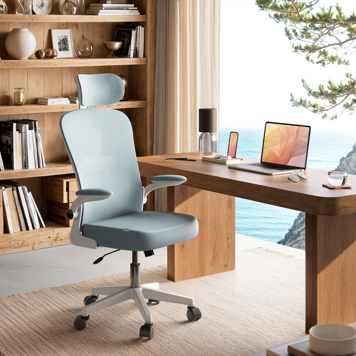 Silla escritorio ergonómica con reposacabezas y reposabrazos elevables