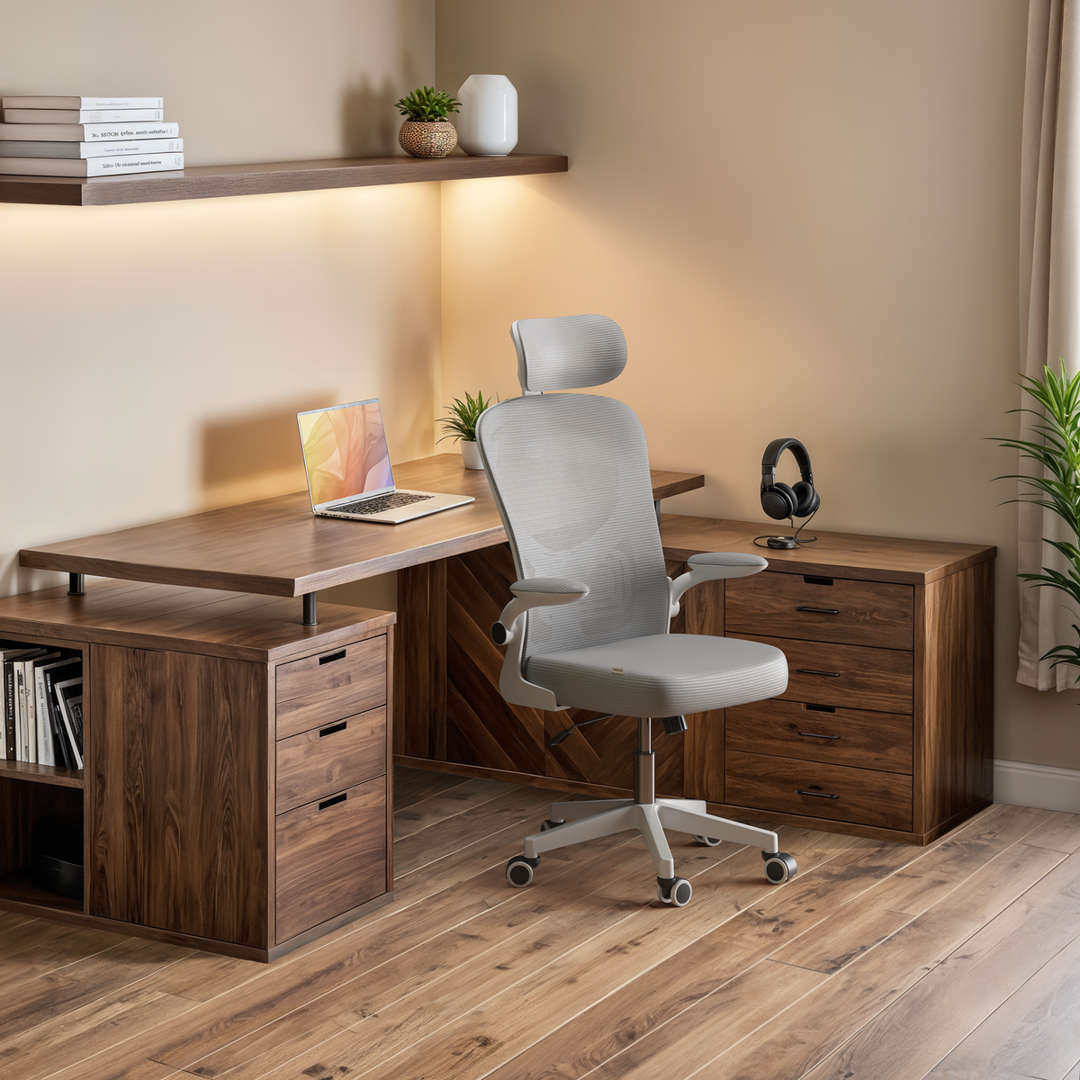 Silla escritorio ergonómica con reposacabezas y reposabrazos elevables