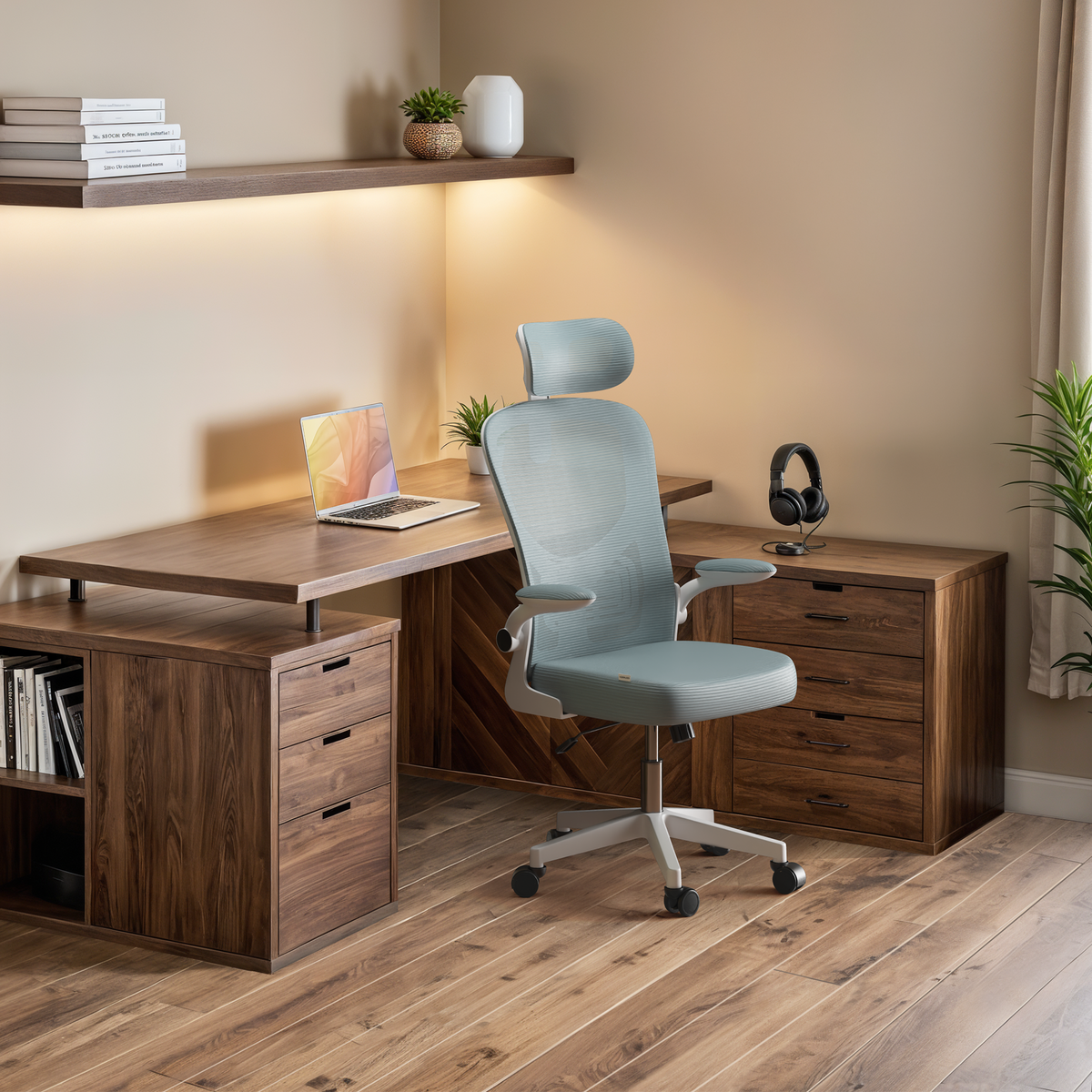 Silla escritorio ergonómica con reposacabezas y reposabrazos elevables