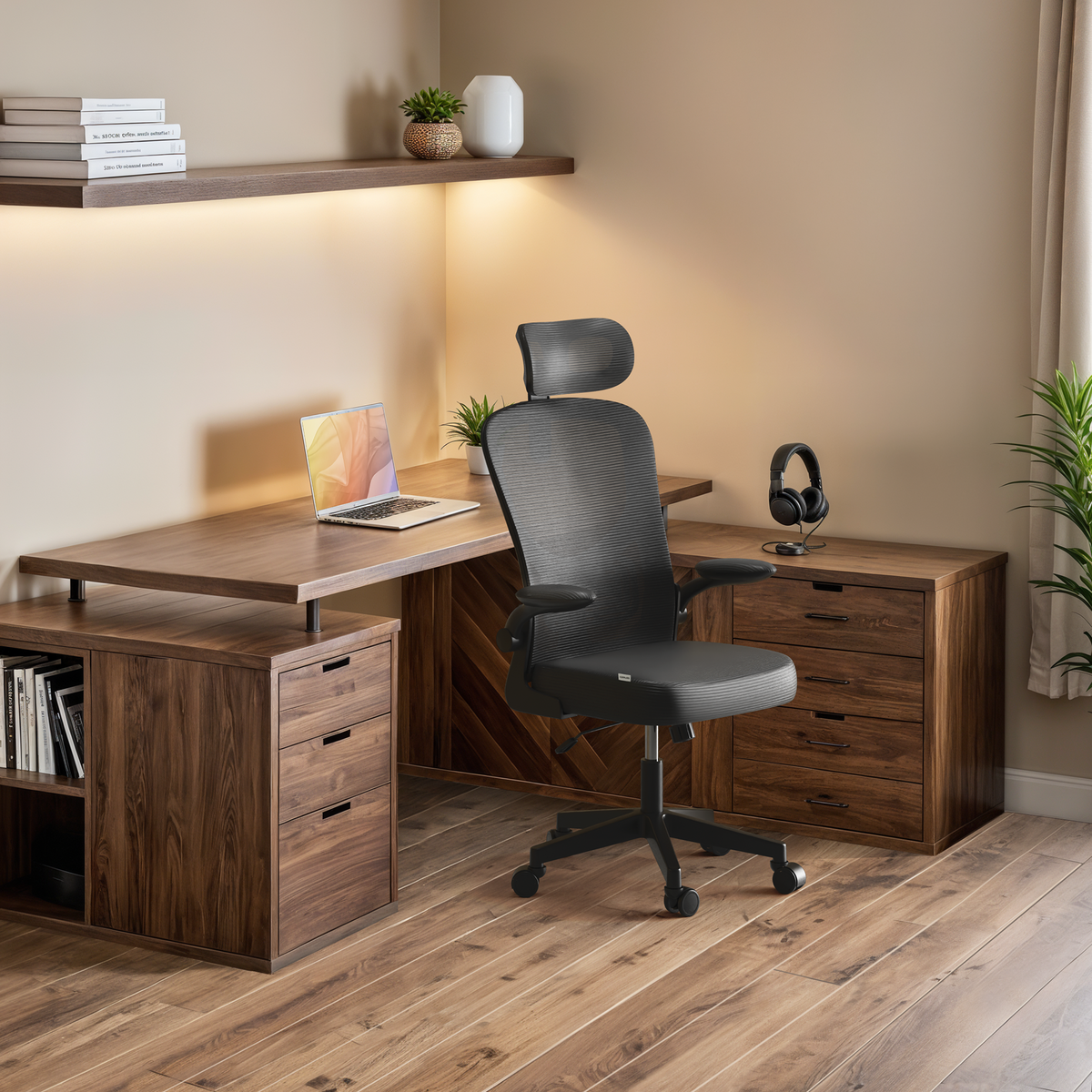 Silla escritorio ergonómica con reposacabezas y reposabrazos elevables