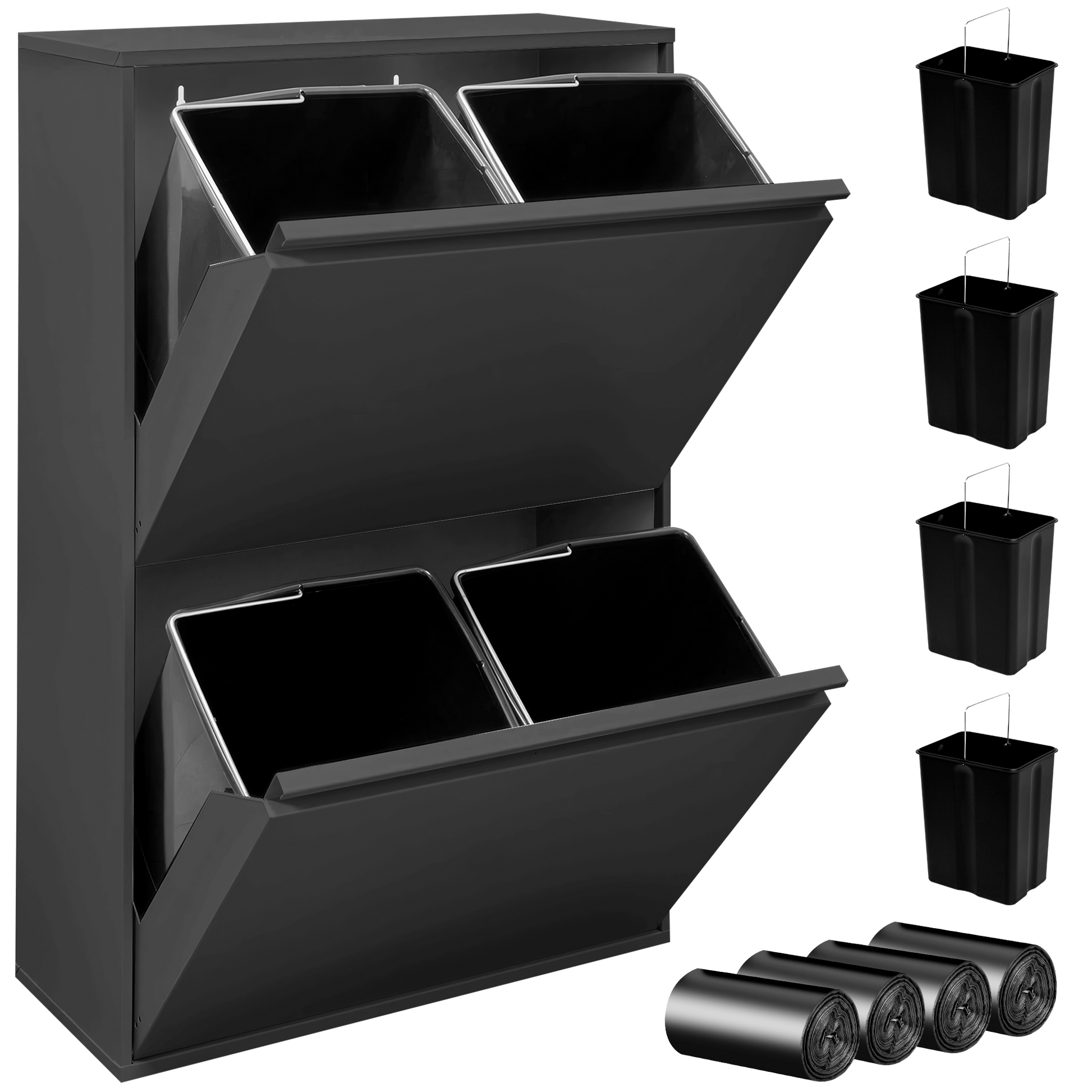 Cubo de basura 4 compartimentos negro grafito