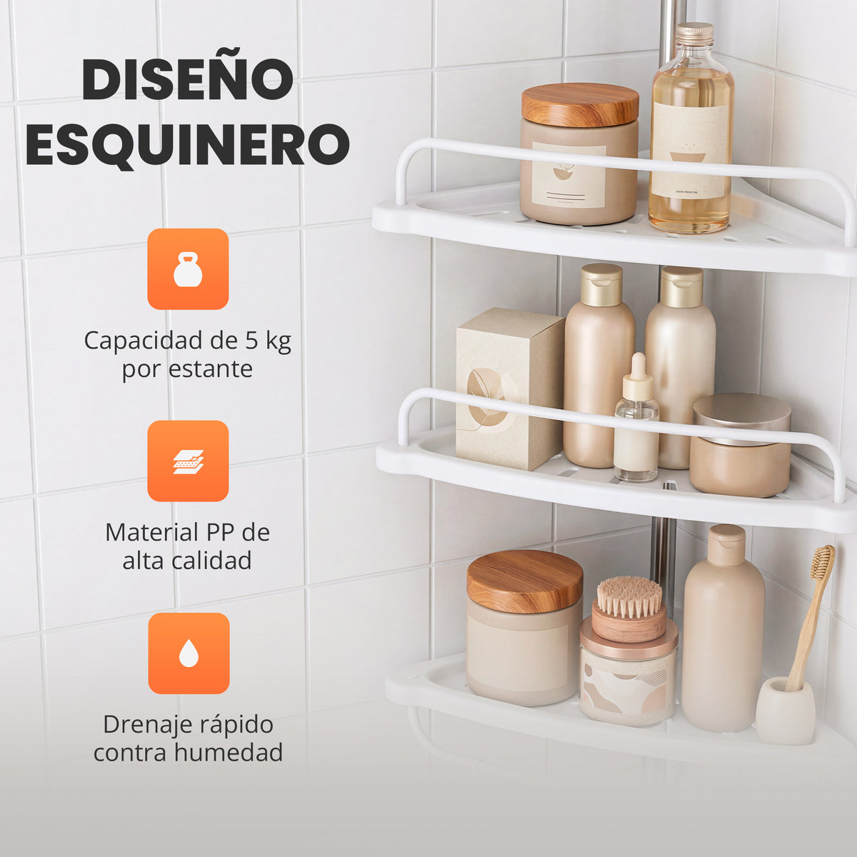 Diseno esquinero de la estanteria telescopica blanca