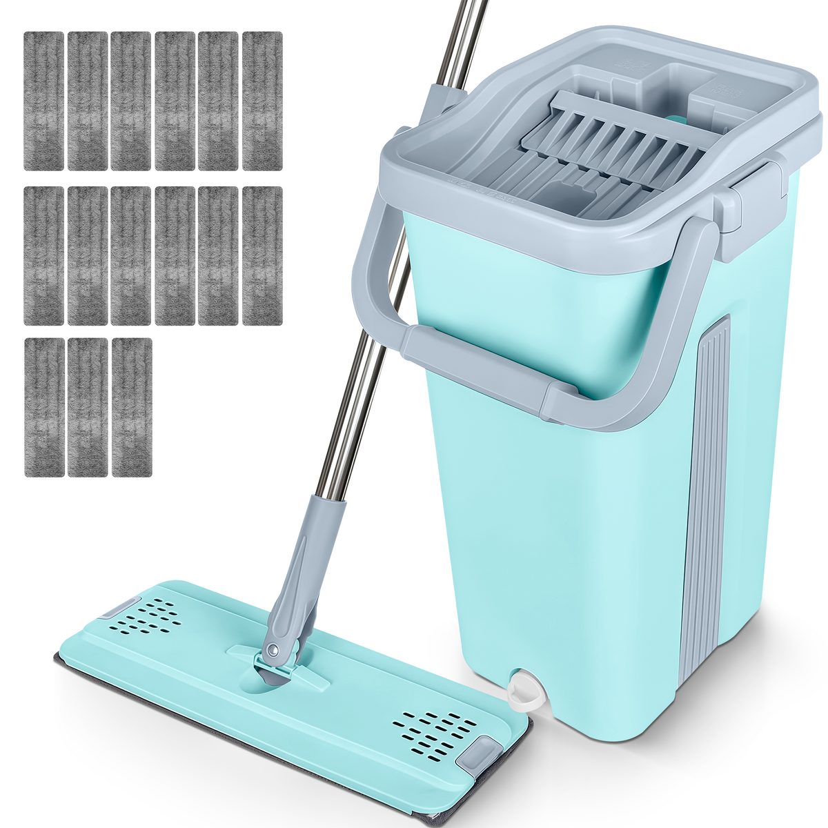 Mopa plana verde menta con cubo doble y 15 recambios de microfibra Jupplies