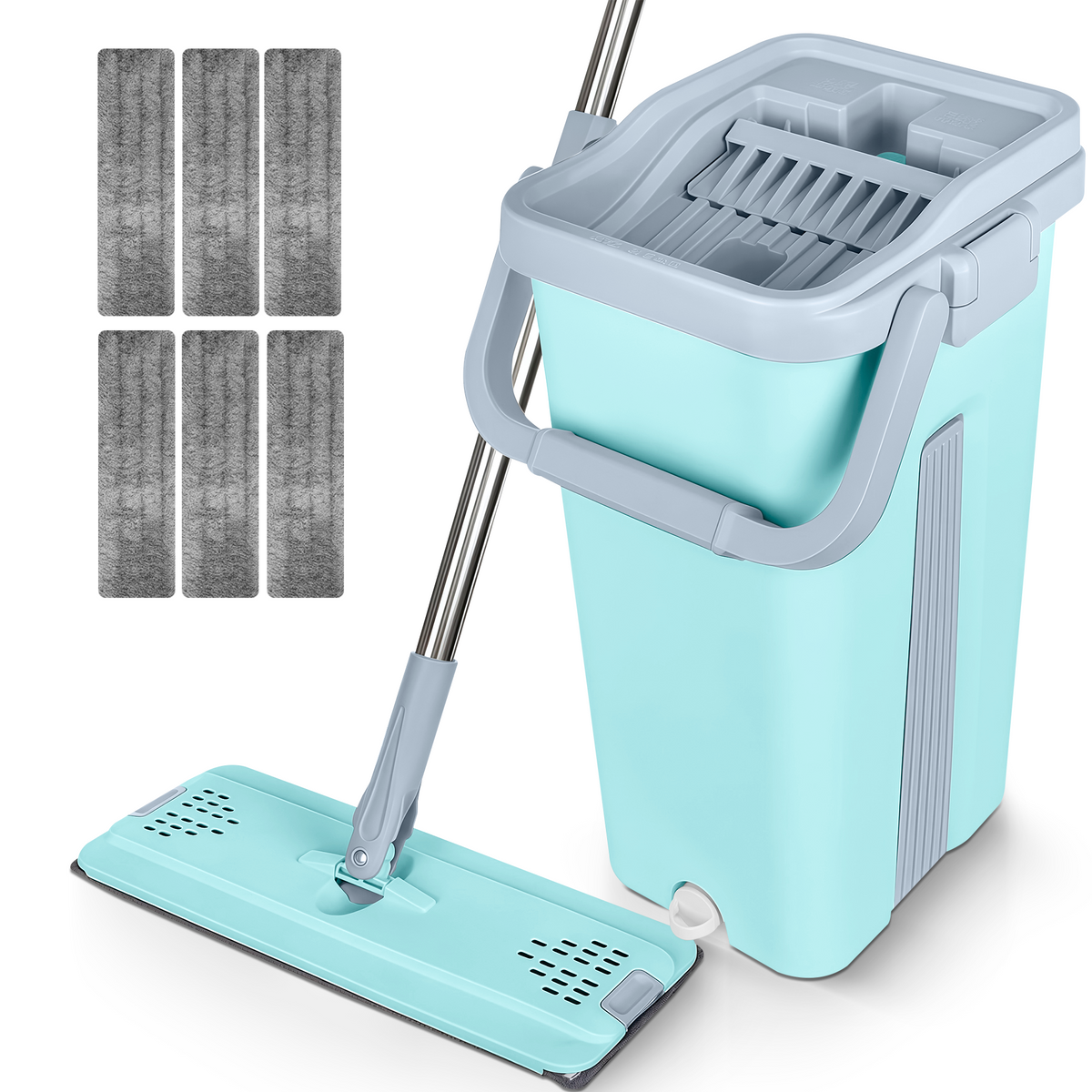 Mopa plana verde menta con cubo doble y 6 recambios de microfibra Jupplies
