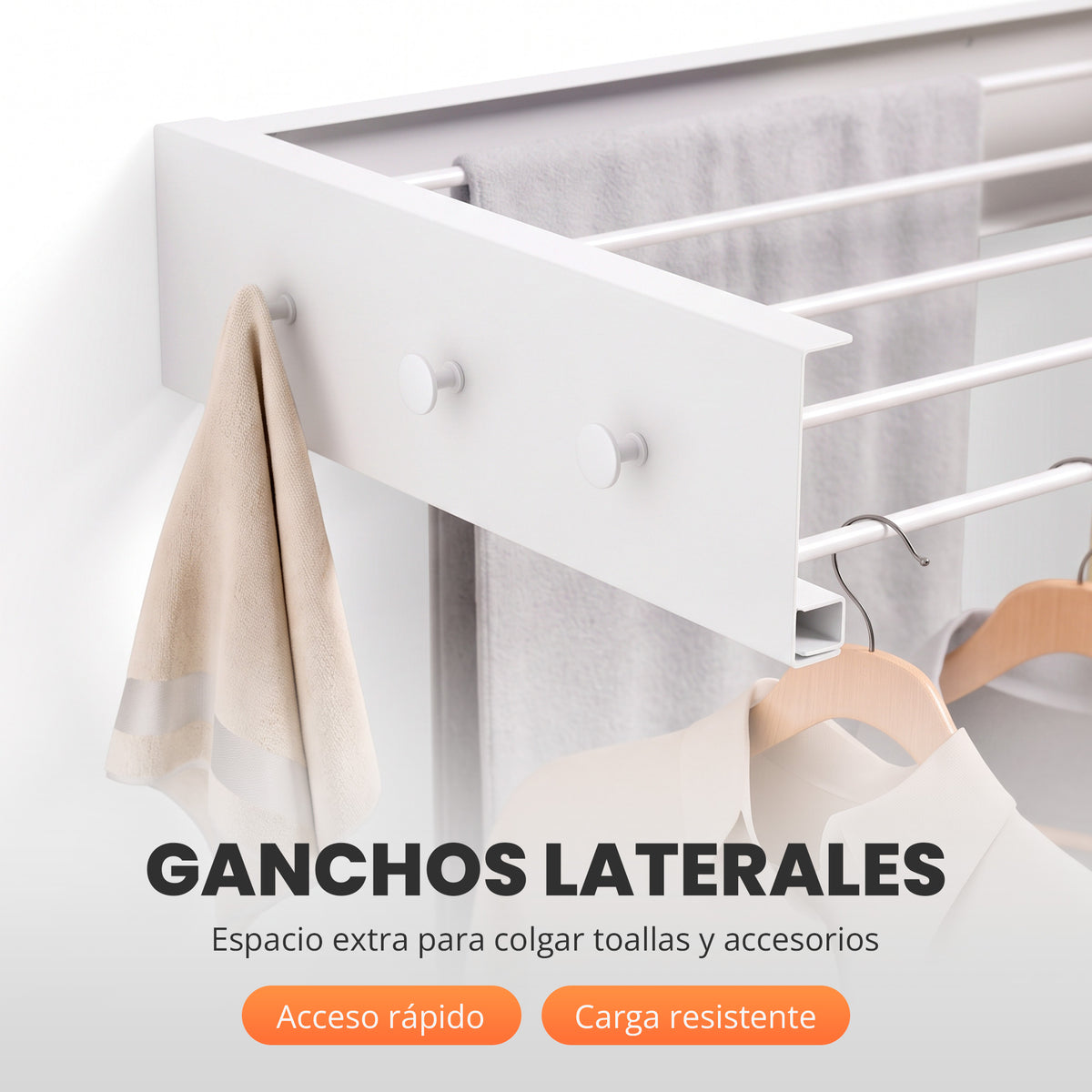 Tendedero plegable de pared con perchas Blanco - imagen 3